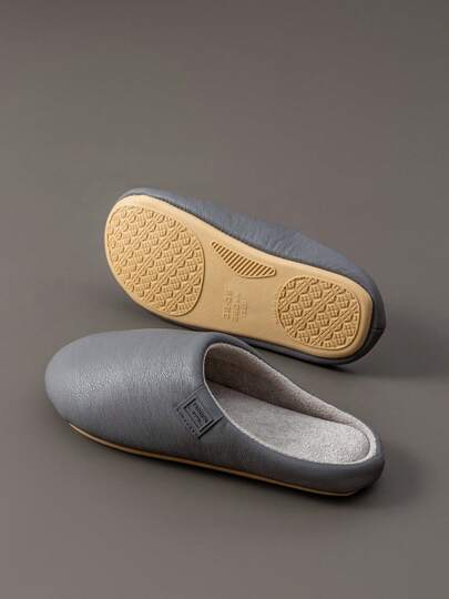 女士防水 PU 皮革拖鞋，防滑软底室内卧室休闲拖鞋，奢华款男女通用秋冬款