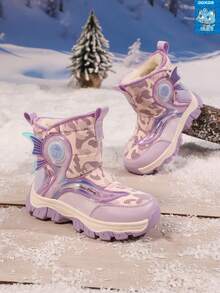 DDXDR Un par de botas de invierno para niñas, con forro de felpa cálido, impermeables y antideslizantes. Diseño de slip-on adecuado para niñas pequeñas y mayores. Ideales para jugar en la nieve, salidas con lluvia, la escuela y ocasiones casuales diarias.