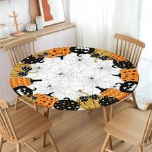 Water-Resistant Round Tablecloth With Elastic Edge For 40-44" Tables - Spooky-pumpkin - View 8