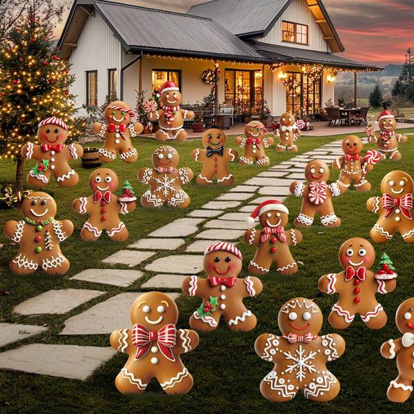 12 Pieces Christmas Gingerbread Man Yard Signs With Stakes Xmas Yard Stakes Lawn Signs Outdoor Gingerbread House Decorations For Christmas Garden Patio Party Favors