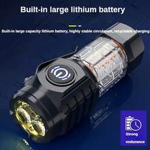Portable Rechargeable  Flashlight| 5 Modes, 1200mAh Lithium Battery, Super Bright 3-LED 2000LM, 500m Long-Range Beam| Pocket-Sized Compact Flashlight For Outdoor, Night Fishing, Camping, Cycling, Hiking, Emergency Light, Night Shift Workers - Black, 1 Pack - View 5