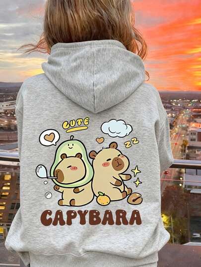 Teen Girl Sweatshirt With A Capybara Print On The Back Is An Ideal Choice For The Back-To-School Season, As Well As A Casual Jacket For Autumn And Winter. It Is Machine Washable, Comfortable And Versatile, Suitable For Casual Wear At Home. The Stylish And Fun Design Makes It Suitable For Various Occasions Such As School, Vacation, Shopping, And Exercise.