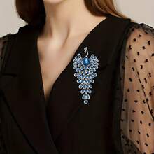 Elegant And Luxurious Peacock-Style Brooch With Tassel Decoration, Made Of Zinc Alloy, Suitable For Everyday And Special Occasions, Shiny Diamond Decoration For Dresses, Coats, And Scarves. - 藍色 - 查看 6