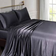 Silky Soft Pink Twin XL Satin Bed Sheets Set, 1 Deep Pocket Fitted Sheet + 1 Flat Sheet + 1 Pillowcase,  In 2025 - 黑色 - 查看 2