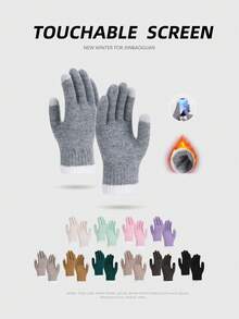 1 Pair Knitted Knitted Gloves, Warm Touchscreen Gloves For Women & Men, Thermal Lined, Autumn/Winter