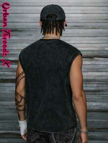 Dark Fantasy Art Design New Retro Street Style 230g Heavy Cotton Washed Distressed Sleeveless Vest Casual Loose Fit Underwear Vest - màu đen - Xem 2
