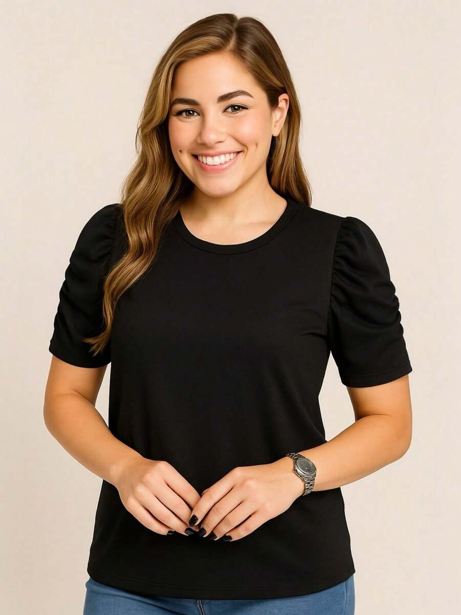 Women's Princess Puff Sleeve Blouse - Black - View 1