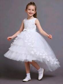Girls' Trailing Floral Dress, Birthday Party Cake Dress, High-End Formal Dress Suitable For Special Occasions