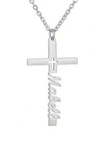 Customized Name Necklace - Customized Stainless Steel Pendant Jewelry - Cross Shaped Birthday Gift Necklace, Christmas Gift - Fashionable Jewelry - Engagement Gift, Charming Necklace, Vintage Pendant, New Necklace, Personalized Jewelry Gift, Meaningful Gift Idea, Customized Chain Jewelry, Vintage Style Jewelry, Elegant Necklace, Durable Metal Pendant, High-Quality Electroplated Jewelry, Gift For Her, Fashionable Accessory - Multicolor - View 7