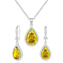 Women Jewelry Set Silver/Gold Plated Teardrop Pendant Necklace Dangle Drop Earrings Dangling Sets Birthstone Crystals Rhinestone,Birthday Anniversary Wedding Mother's Day Gifts For Women{"Color_name":"11.November-WhiteGoldPlated|Citrine"} - 11.十一月-白金鍍層|黃水晶 - 查看 6