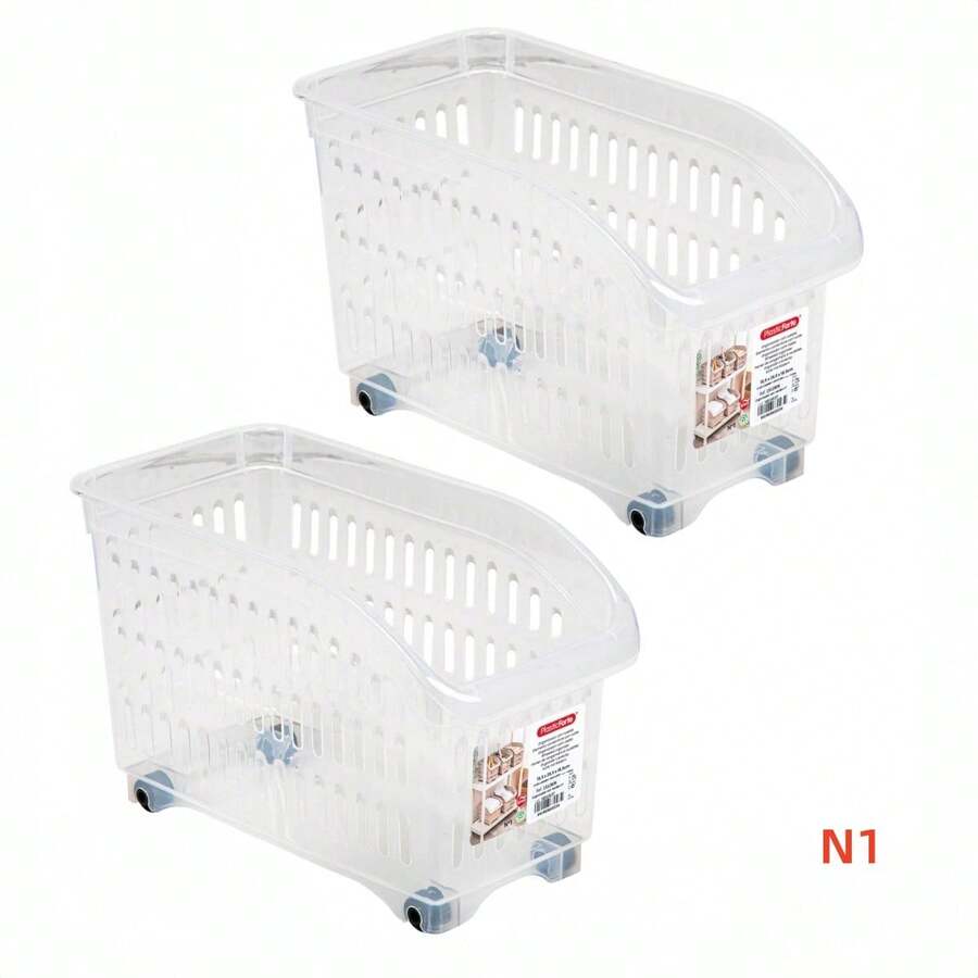 ZYLX SHOPPING – Organizadores Transparentes con Ruedas | Pack 2 Unidades | Cestas de Plástico Multiusos para Hogar y Oficina - transparente - Ver 1