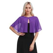Women's Soft Chiffon Capelets Shawls And Wraps For Evening Wedding Cape Bole Cover Up{"Color_name":"Purple"} - 紫色 - 查看 1