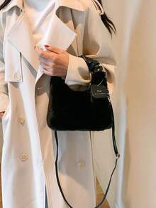 1 Piece Fairy 毛绒包手提包女时尚单肩斜挎包秋冬毛绒包百搭网红信封吊牌包，时尚毛绒手提包，女士毛绒斜挎包，圣诞礼物 - 彩色 - 查看 9