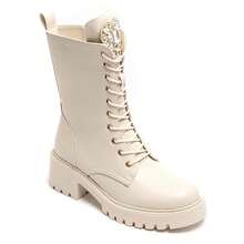 Bottes montantes Moderne، مزينة بمجوهرات أنيقة، مع أربطة وما شابه ذلك من أجل التأكيد والراحة غير المسبوقة. - بيج 5817 - مشاهدة 2