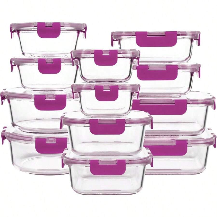 Glass Food Storage Containers With Lids 12 Pack Airtight Glass Meal Prep Containers Stackable And Leakproof Dishwasher  Purple