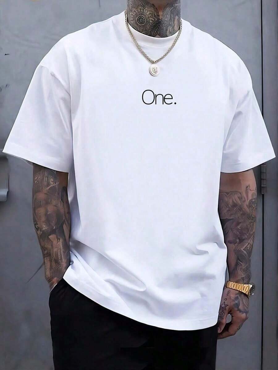 Men's Cotton Plus Size One Number T-Shirt Simple Basic Swag Streetwear Minimalist - White - View 1