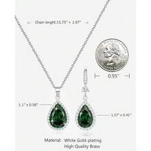 Women Jewelry Set Silver/Gold Plated Teardrop Pendant Necklace Dangle Drop Earrings Dangling Sets Birthstone Crystals Rhinestone,Birthday Anniversary Wedding Mother's Day Gifts For Women{"Color_name":"05.May-WhiteGoldPlated|EmeraldGreen"} - 05.May-白金鍍層|翡翠綠 - 查看 2