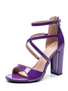 Women's Formal Strappy Sandal High Chunky Block Heel Ankle Strap Zip Up Heels - 紫色 - 查看 12