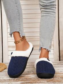 1 par de cómodas y elegantes zapatillas de casa de punto antideslizantes para adolescentes, para otoño/invierno