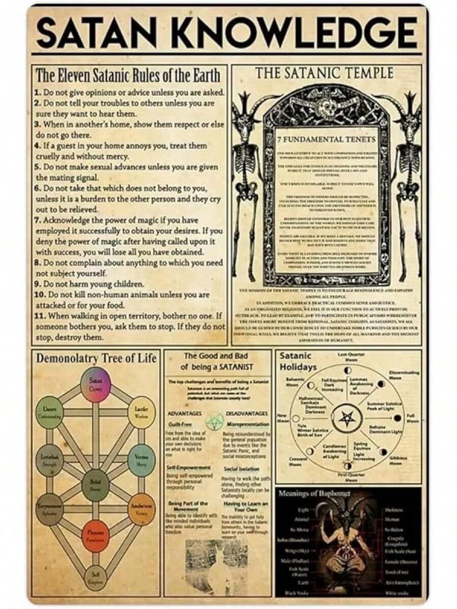 Satan Knowledge Metal Tin Signs Satan Infographic Reading Poster The ...