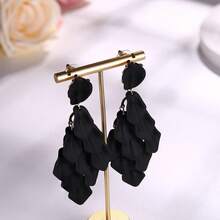 FIBO STEEL Acrylic Petal Earrings For Women Red Statement Earrings Dangle Rhombic Boho Flower Lime Green Orange Rose Big Bold Colorful Costume Jewelry Long Drop Dangle Earrings{"Color_name":"Black"} - Black - 查看 6