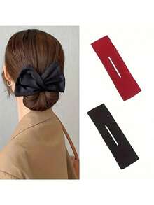 Haarband mit Schleifendesign – Französischer Lockenstab & rotierendes Haarstyling-Tool, 2 Farben (Rot/Schwarz) mit Blumenmuster, Haaraccessoire aus Polyester für Damen, einfaches Hochsteckfrisuren für Partys & Freizeitoutfits
