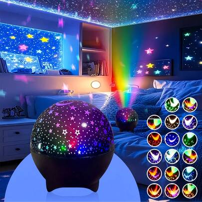 1 件 USB 星空投影仪夜灯，适合作为圣诞节卧室生日礼物，适用于发光星星和月亮，助眠，天体投影灯，月亮和星星夜灯，星夜效果，发光设计，USB 灯，适合所有场景，派对礼物