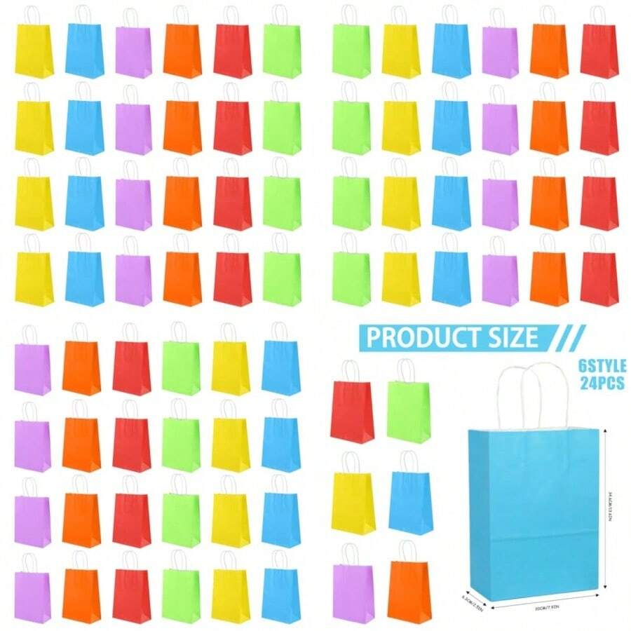 24 Pieces Paper Gift Bags In 6 Colors Kraft Paper Party Favor Bags With Handles For Birthday Wedding And Party Supplies