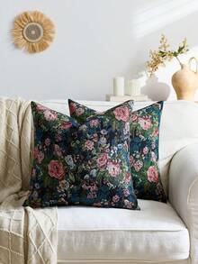 1pc/2pcs Floral Pattern Decorative Throw Pillow Cover, Suitable For All Seasons, Available In Multiple Colors, Patterns And Sizes, High-Density Jacquard Fabric Pillowcase (Pillow Insert Not Included), Zipper Closure, Suitable For Holiday Parties, Matching Beige Sofa Cushions, Sofa Pillows, Bed Pillows, Living Room, Office, Car Pillows, Also Can Be A Simple Soft Gift. - Green Peony - View 5