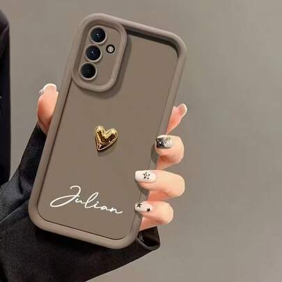 Customizable Full TPU Phone Case With Personalized Name And Cute 3D Gold Heart Design, Compatible With Samsung Galaxy S25, S24, S23, S22, S21, S20 Ultra And 11/11 Pro/11 Pro Max/12/12 Pro/12 Pro Max/13/13 Pro/13 Pro Max/14/14 Pro/14 Pro Max/15/15 Pro/15 Pro Max/16/16 Pro/16 Pro Max, G04/G05/G13/G14/G15/G22/G24/G32/G60/G85, Silicone Case With Grip And Military Shockproof Protection