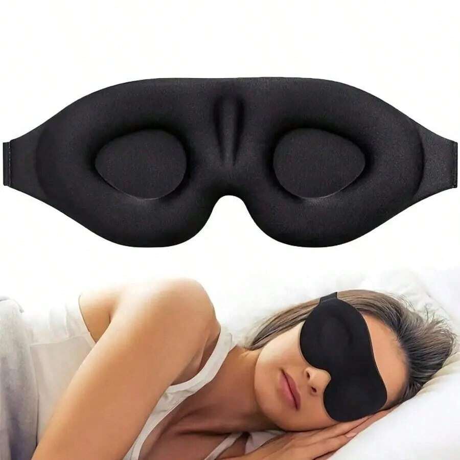 1pc Sleep Mask For Sleeping, Travel, Airline, Black No Nose Wing Eye Mask, 3D Stereo Light Blocking Eye Mask - Black - View 1