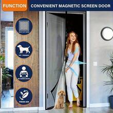 80 X 200 Cm Magnetic Screen Door, High Strength Mesh, Strong Magnets And Full Frame Hook And Loop, Self-Closing Curtain, No Drilling Required, Easy Installation, Black