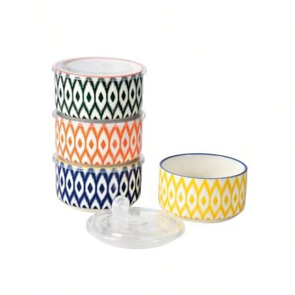 Miicol Ceramic Bowls With Lids Set Of 4 Food Storage Containers 23oz Porcelain Serving Bowls 5 Inch Colorful Mixing Bowl Kitchen Bowl For Meal Prep Picnic Lunch