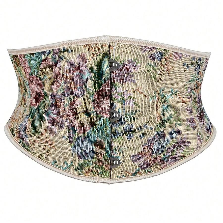 SHYMMUO Women Floral Underbust Corset Belt Lacing Up Waist Trainer Corset Top For Renaissance Steampunk Pirate Costume{"Size_name":"Medium","Color_name":"Beige"} - 米色中 - 查看 1