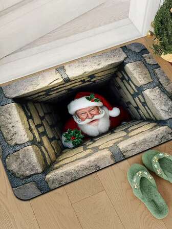 1 Stück Fußmatte mit Weihnachtsmann Motiv, rutschfeste Rückseite, maschinenwaschbar für Innen/Außen, strapazierfähige Feiertags-Dekorationsfußmatte für Weihnachten und Neujahr, lustiges Weihnachtstunnel-Design mit 3D-Effekt, vielseitig einsetzbar für Eingang, Wohnzimmer, Küche, Bad, Waschraum, universelle Feiertags-Dekorationsmatte, Weihnachtsfußmatte für alle Jahreszeiten