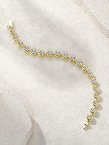 Luxury 925 Silver D-Color Moissanite Tennis Bracelet, Bridal Jewelry, Gift For Proposal, Wedding, Birthday & Anniversary - Gold - View 6