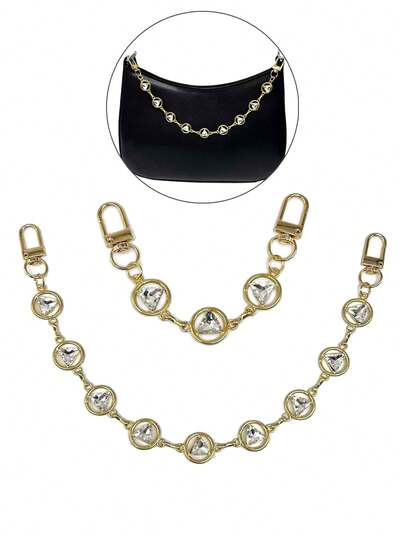 سلسلة حقيبة مرصعة بالراين ذات شكل مثلث، حزام حقيبة معدني بسيط متعدد الاستخدامات مع قلادة مثلثة مرصعة بالراين