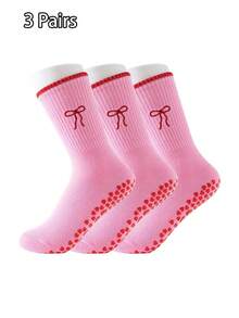 LUVLETTE 1/3 双多尺寸可爱樱桃、蝴蝶结、扇贝边、心形圆点印花普拉提和瑜伽袜，秋季袜子