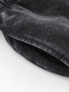 Men's Oversized Black Cotton Shorts With Pumpkin And Bow Embroidery Print, Casual Streetwear Style For Autumn Festival Outfits - 黑色 - 查看 3