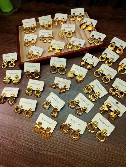 24pcs Elegant Stainless Steel Geometric Earrings Set, Including Flower, Teardrop, Butterfly And Wing Designs. These Minimalist Fashionable Stainless Steel Earrings Are Suitable For Women's Daily Wear And Make Great Gifts For Female Friends.