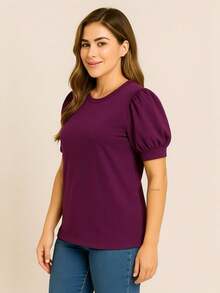 Women's Princess Puff Sleeve Blouse - Burgundy - View 2