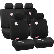 FH-FB053115, Juego Completo de Fundas para Asientos de Coche con Diseño Floral Bordado,23103097 - Negro - Ver 1