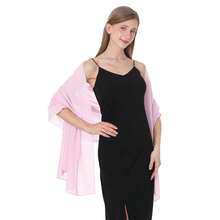 Baoqiya Women's Shawls And Wraps For Evening Dress Chiffon Shawl Soft Elegant Silky Pashmina Wedding Bridal Scarf{"Color_name":"Pink","Size_name":"Length(79\")*Width(29\")"} - 粉紅色長度79吋寬度29英寸 - 查看 5