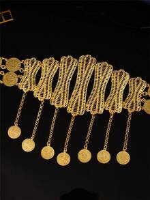 1 pieza Cinturón de bata de mujer vintage de lujo, tono dorado de 22K, colgante de moneda turca, hecho a mano, longitud ajustable, cinturón de bata de estilo de Oriente Medio, joyería para boda, fiesta, vacaciones - MYL0035 - Ver 2