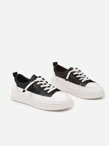 Fashion Versatile Casual Simple Contrast Color Thick Sole Sneakers - Black - View 5