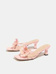 女士高跟鞋，适合春季、夏季、秋季夜晚、派对、户外活动、时尚、优雅、宴会、电镀粉色小猫跟中跟方头、闪亮交叉带、兰花装饰、高端材质、一脚蹬、性感、奢华、浅粉色、适合通勤、搭配秋季女装、凉鞋 - 淺粉色 - 查看 6