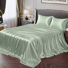 Silky Soft Pink Twin XL Satin Bed Sheets Set, 1 Deep Pocket Fitted Sheet + 1 Flat Sheet + 1 Pillowcase,  In 2025 - 海玻璃 - 查看 9
