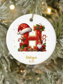 Christmas Decorations - 1PC Customized Family Christmas Ornament, Personalized Christmas Decorations, 3 Inch Round Ceramic, Home Christmas Decoration, Custom Initial & Name With Santa Claus & Santa Hat Design, Unique Personalized Gifts For Family, Wife, Husband, Couples, Kids, Parents, Friends, 2025 Christmas Housewarming Gift & Christmas Decorations Home - Style a - View 7