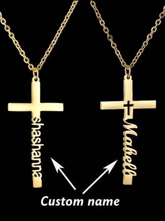 Personalisierte Namenskette - Personalisierter Edelstahl-Anhänger-Schmuck - Kreuzförmiges Geburtstagsgeschenk-Halskette, Weihnachtsgeschenk - Modischer Schmuck - Verlobungsgeschenk, charmante Halskette, Vintage-Anhänger, neue Halskette, personalisiertes Schmuckgeschenk, sinnvolles Geschenkidee, personalisierte Kettenschmuck, Vintage-Stil Schmuck, elegante Halskette, haltbarer Metallanhänger, hochwertig galvanisierter Schmuck, Geschenk für sie, modisches Accessoire