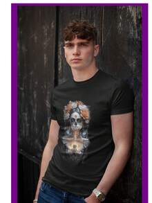 Playera Negra Para Caballero Dia De Muertos "Catrina De Luz" - Negro - Ver 4